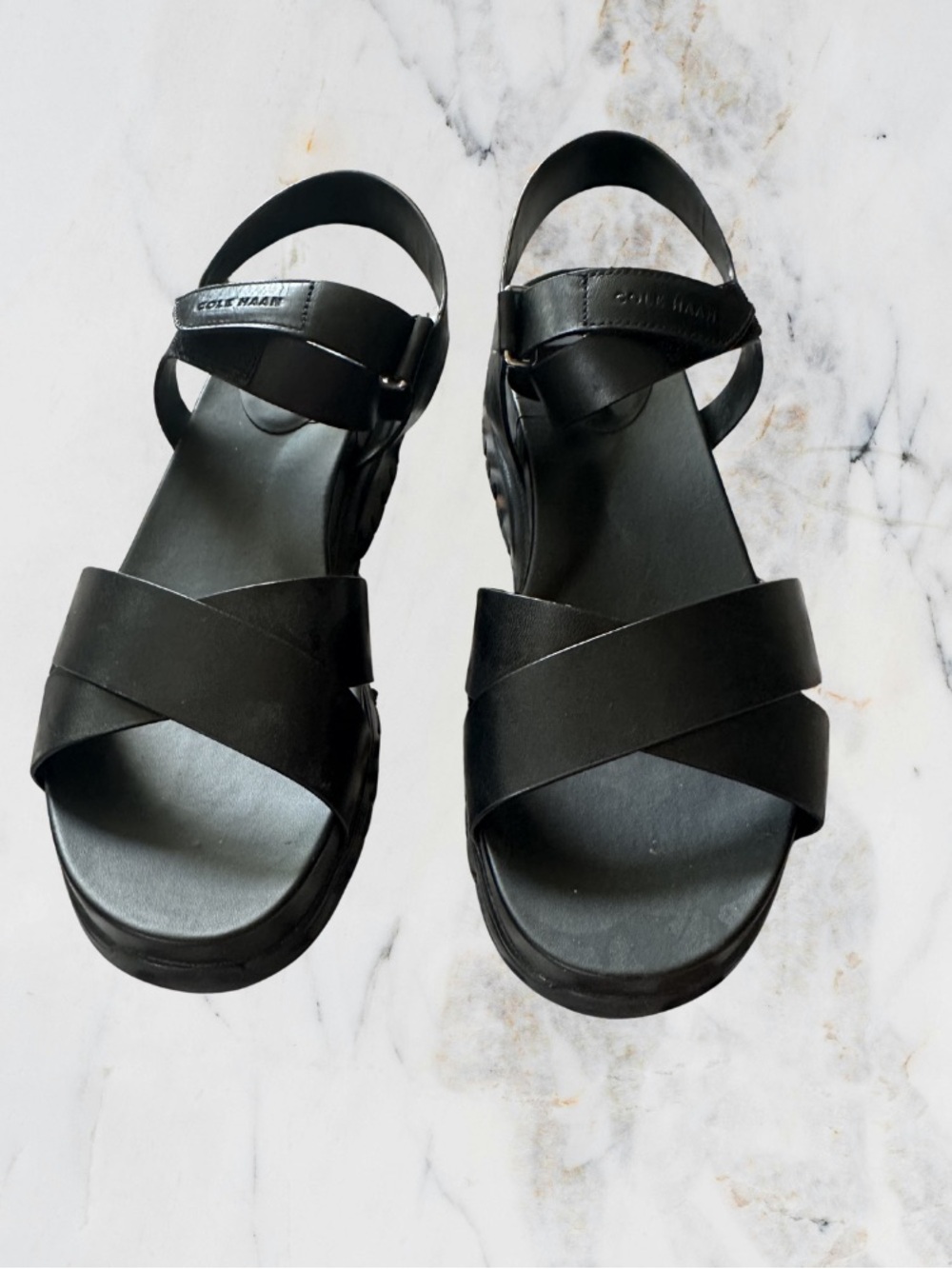 Cole Haan Black Leather Platform Sandals